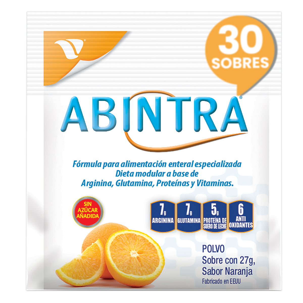 Abintra, caja con 30 Sobres con 27g. Sabor a Naranja