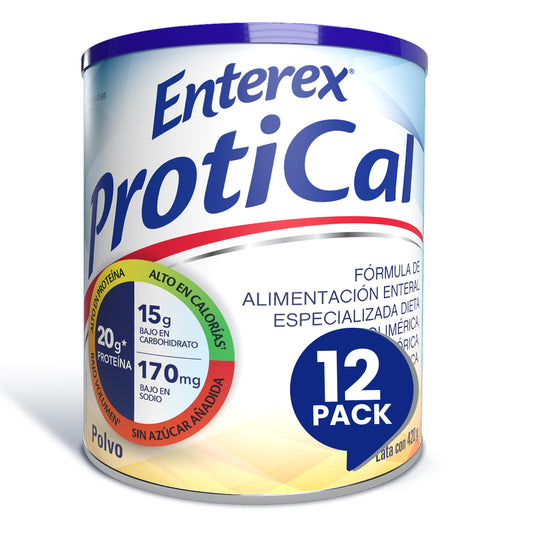 Enterex ProtiCal Polvo, caja con 12 latas de 420g. c/u, sabor Vainilla.