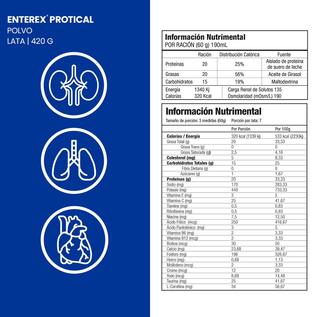 2-pack Enterex ProtiCal Polvo, sabor Vainilla. Lata de 420g.