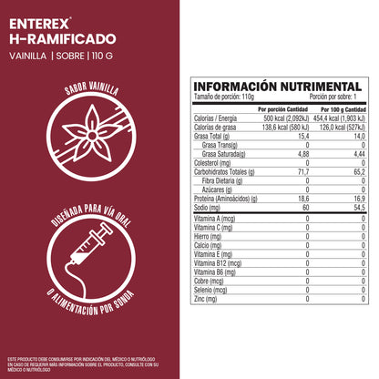 Enterex H-Ramificado, polvo. Caja con 24 sobres de 110g, sabor Vainilla