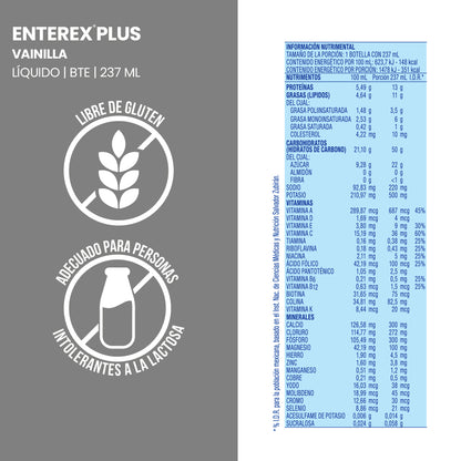 Enterex Plus Vainilla Liquido 237ml, caja con 16 botellas