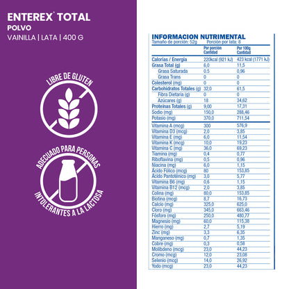 Enterex Total Polvo Vainilla, lata de 400g