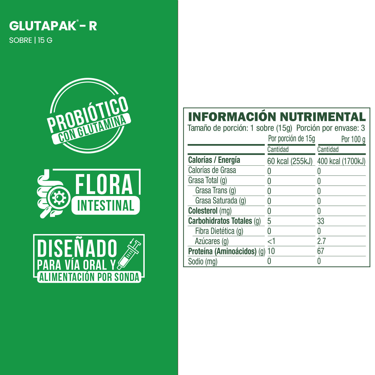 Glutapak-R, Caja con 50 sobres de 15g cada uno.